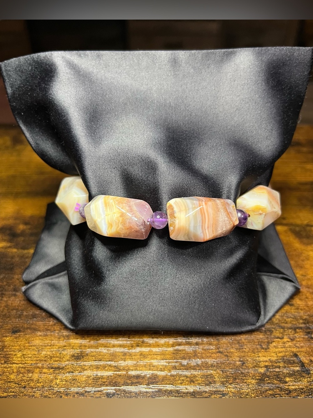 💐 Amethyst Agate Chunky Soft Bangle Stretch Bracelet Handmade